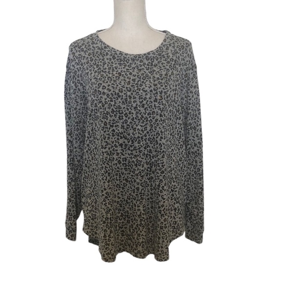 ANTHROPOLOGIE Blouse Women's Size 1X Gray Black Leopard Print JANE AND DELANCEY - Picture 1 of 9